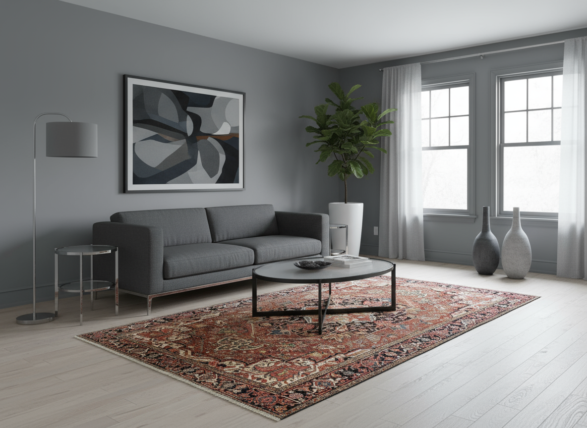 Antique Heriz Rug – 9x11.3 ft (Handmade)