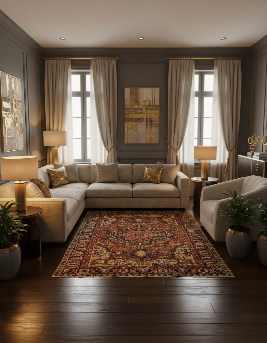 Antique Heriz Rug – 9x11.3 ft (Handmade)